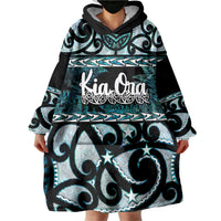 Kia Ora New Zealand Wearable Blanket Hoodie Aotearoa Proud Maori Paua Shell Silver Fern - Polynesian Pride