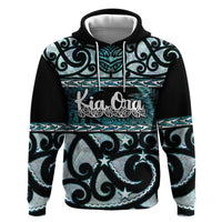 Kia Ora New Zealand Zip Hoodie Aotearoa Proud Maori Paua Shell Silver Fern - Polynesian Pride