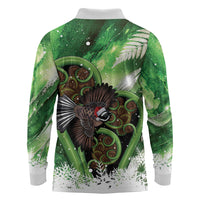 Piwakawaka New Zealand Christmas In July Long Sleeve Polo Shirt NZ Aroha Koru Fern Marble Vibes LT14 - Polynesian Pride