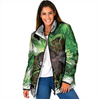 Piwakawaka New Zealand Christmas In July Padded Jacket NZ Aroha Koru Fern Marble Vibes LT14 Women Green - Polynesian Pride