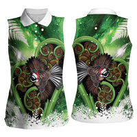 Piwakawaka New Zealand Christmas In July Women Sleeveless Polo Shirt NZ Aroha Koru Fern Marble Vibes LT14 - Polynesian Pride