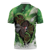Piwakawaka New Zealand Christmas In July Zipper Polo Shirt NZ Aroha Koru Fern Marble Vibes LT14 - Polynesian Pride
