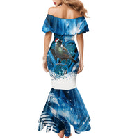 Tui Bird New Zealand Christmas In July Family Matching Mermaid Dress and Hawaiian Shirt NZ Aroha Koru Fern Marble Vibes LT14 - Polynesian Pride