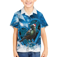 Tui Bird New Zealand Christmas In July Family Matching Mermaid Dress and Hawaiian Shirt NZ Aroha Koru Fern Marble Vibes LT14 Son's Shirt Blue - Polynesian Pride