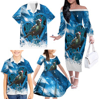 Tui Bird New Zealand Christmas In July Family Matching Off The Shoulder Long Sleeve Dress and Hawaiian Shirt NZ Aroha Koru Fern Marble Vibes LT14 - Polynesian Pride