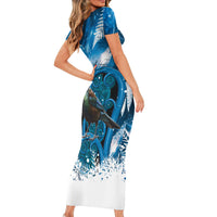 Tui Bird New Zealand Christmas In July Family Matching Short Sleeve Bodycon Dress and Hawaiian Shirt NZ Aroha Koru Fern Marble Vibes LT14 - Polynesian Pride