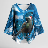 Tui Bird New Zealand Christmas In July Kimono Sleeve Blouse NZ Aroha Koru Fern Marble Vibes LT14 Female Blue - Polynesian Pride