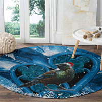 Tui Bird New Zealand Christmas In July Round Carpet NZ Aroha Koru Fern Marble Vibes LT14 - Polynesian Pride