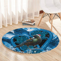 Tui Bird New Zealand Christmas In July Round Carpet NZ Aroha Koru Fern Marble Vibes LT14 - Polynesian Pride