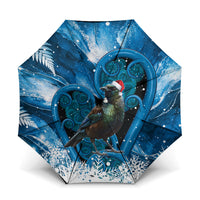 Tui Bird New Zealand Christmas In July Umbrella NZ Aroha Koru Fern Marble Vibes LT14 One Size Folded 11.42 inch Opened Diameter 37.4 inch Blue - Polynesian Pride