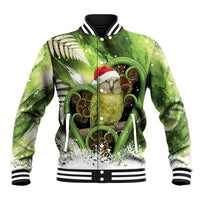 Kakapo New Zealand Christmas In July Baseball Jacket NZ Aroha Koru Fern Marble Vibes LT14 Unisex Green - Polynesian Pride