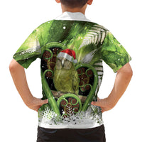 Kakapo New Zealand Christmas In July Family Matching Off The Shoulder Long Sleeve Dress and Hawaiian Shirt NZ Aroha Koru Fern Marble Vibes LT14 - Polynesian Pride
