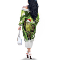 Kakapo New Zealand Christmas In July Family Matching Off The Shoulder Long Sleeve Dress and Hawaiian Shirt NZ Aroha Koru Fern Marble Vibes LT14 - Polynesian Pride