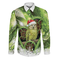 Kakapo New Zealand Christmas In July Family Matching Tank Maxi Dress and Hawaiian Shirt NZ Aroha Koru Fern Marble Vibes LT14 Dad's Shirt - Long Sleeve Green - Polynesian Pride