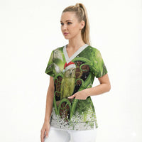 Kakapo New Zealand Christmas In July Scrub Top NZ Aroha Koru Fern Marble Vibes LT14 - Polynesian Pride