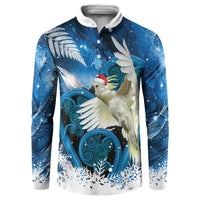 Sulphur-crested Cockatoo New Zealand Christmas In July Button Sweatshirt NZ Aroha Koru Fern Marble Vibes LT14 Blue - Polynesian Pride