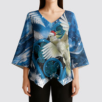 Sulphur-crested Cockatoo New Zealand Christmas In July Kimono Sleeve Blouse NZ Aroha Koru Fern Marble Vibes LT14 - Polynesian Pride