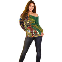 Vanuatu and Australia Off Shoulder Sweater Vanuatuan Polynesian Mix Aussie Aboriginal Art LT14 - Polynesian Pride