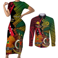 Vanuatu and Papua New Guinea Couples Matching Short Sleeve Bodycon Dress and Long Sleeve Button Shirts Vanuatuan With PNG Polynesian Pattern LT14 Black - Polynesian Pride