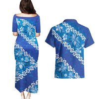Vintage Blue Polynesia Couples Matching Puletasi and Hawaiian Shirt Plumeria With Hibiscus Tropical Vibes LT14 - Polynesian Pride