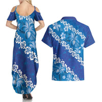 Vintage Blue Polynesia Couples Matching Summer Maxi Dress and Hawaiian Shirt Plumeria With Hibiscus Tropical Vibes LT14 - Polynesian Pride
