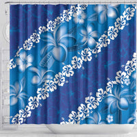 Vintage Blue Polynesia Shower Curtain Plumeria With Hibiscus Tropical Vibes LT14 - Polynesian Pride