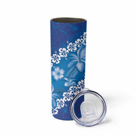 Vintage Blue Polynesia Skinny Tumbler Plumeria With Hibiscus Tropical Vibes LT14 - Polynesian Pride