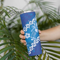 Vintage Blue Polynesia Skinny Tumbler Plumeria With Hibiscus Tropical Vibes LT14 - Polynesian Pride