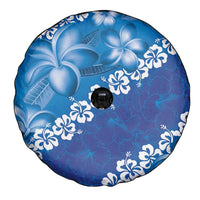 Vintage Blue Polynesia Spare Tire Cover Plumeria With Hibiscus Tropical Vibes