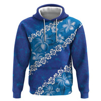 Vintage Blue Polynesia Zip Hoodie Plumeria With Hibiscus Tropical Vibes