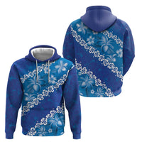 Vintage Blue Polynesia Zip Hoodie Plumeria With Hibiscus Tropical Vibes