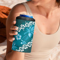Vintage Dark Cyan Polynesia 4 in 1 Can Cooler Tumbler Plumeria With Hibiscus Tropical Vibes LT14 - Polynesian Pride