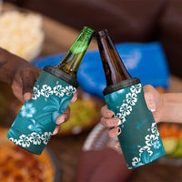 Vintage Dark Cyan Polynesia 4 in 1 Can Cooler Tumbler Plumeria With Hibiscus Tropical Vibes LT14 - Polynesian Pride