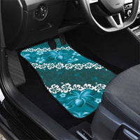 Vintage Dark Cyan Polynesia Car Mats Plumeria With Hibiscus Tropical Vibes