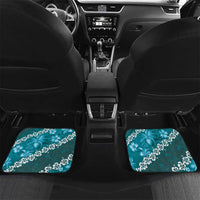 Vintage Dark Cyan Polynesia Car Mats Plumeria With Hibiscus Tropical Vibes