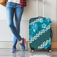 Vintage Dark Cyan Polynesia Luggage Cover Plumeria With Hibiscus Tropical Vibes