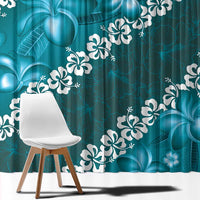 Vintage Dark Cyan Polynesia Window Curtain Plumeria With Hibiscus Tropical Vibes