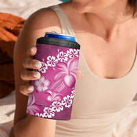 Vintage Pink Polynesia 4 in 1 Can Cooler Tumbler Plumeria With Hibiscus Tropical Vibes LT14 - Polynesian Pride
