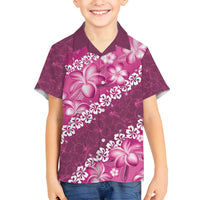 Vintage Pink Polynesia Family Matching Long Sleeve Bodycon Dress and Hawaiian Shirt Plumeria With Hibiscus Tropical Vibes LT14 Son's Shirt Pink - Polynesian Pride