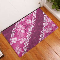 Vintage Pink Polynesia Rubber Doormat Plumeria With Hibiscus Tropical Vibes