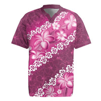 Vintage Pink Polynesia Rugby Jersey Plumeria With Hibiscus Tropical Vibes