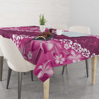 Vintage Pink Polynesia Tablecloth Plumeria With Hibiscus Tropical Vibes