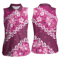Vintage Pink Polynesia Women Sleeveless Polo Shirt Plumeria With Hibiscus Tropical Vibes LT14 - Polynesian Pride