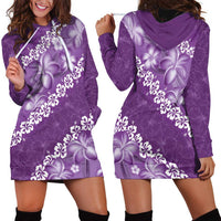 Vintage Purple Polynesia Hoodie Dress Plumeria With Hibiscus Tropical Vibes LT14 - Polynesian Pride