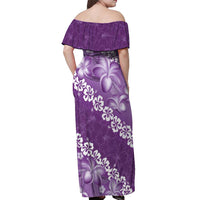 Vintage Purple Polynesia Off Shoulder Maxi Dress Plumeria With Hibiscus Tropical Vibes