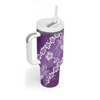 Vintage Purple Polynesia Tumbler With Handle Plumeria With Hibiscus Tropical Vibes