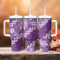 Vintage Purple Polynesia Tumbler With Handle Plumeria With Hibiscus Tropical Vibes