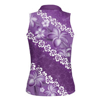 Vintage Purple Polynesia Women Sleeveless Polo Shirt Plumeria With Hibiscus Tropical Vibes LT14 - Polynesian Pride
