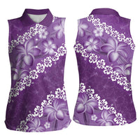 Vintage Purple Polynesia Women Sleeveless Polo Shirt Plumeria With Hibiscus Tropical Vibes LT14 - Polynesian Pride