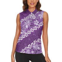 Vintage Purple Polynesia Women Sleeveless Polo Shirt Plumeria With Hibiscus Tropical Vibes LT14 - Polynesian Pride